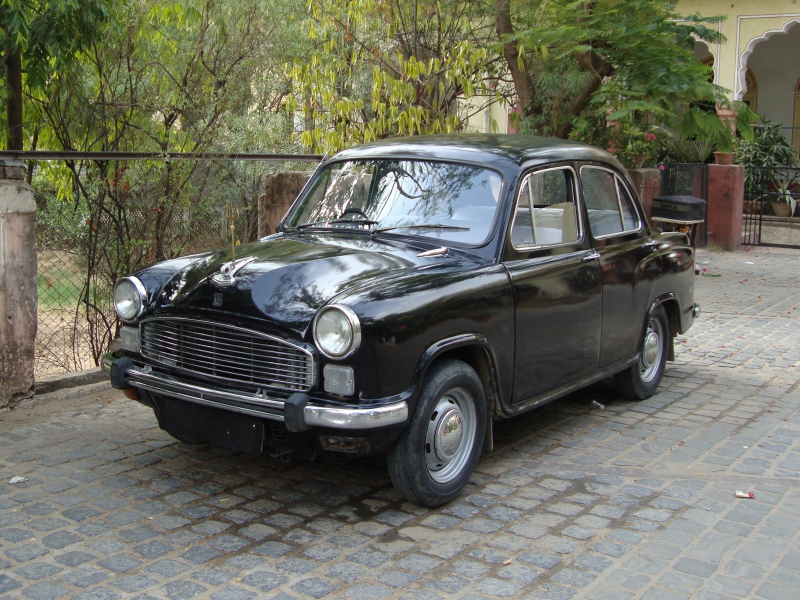 A black Hindustan Ambassador.