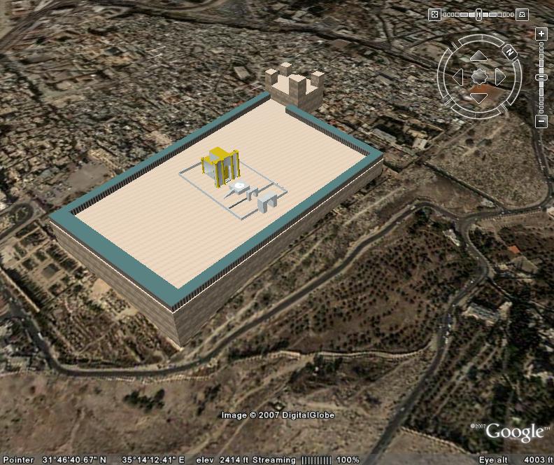 One of my digital Herod’s Temples, placed in Google Earth. The view is from the southeast.