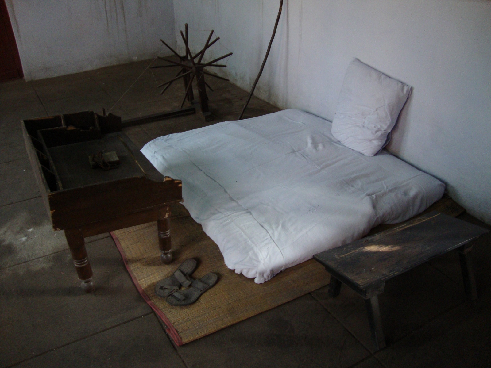 The reconstruction of Gandhi's room at the National Gandhi Museum, New Delhi.