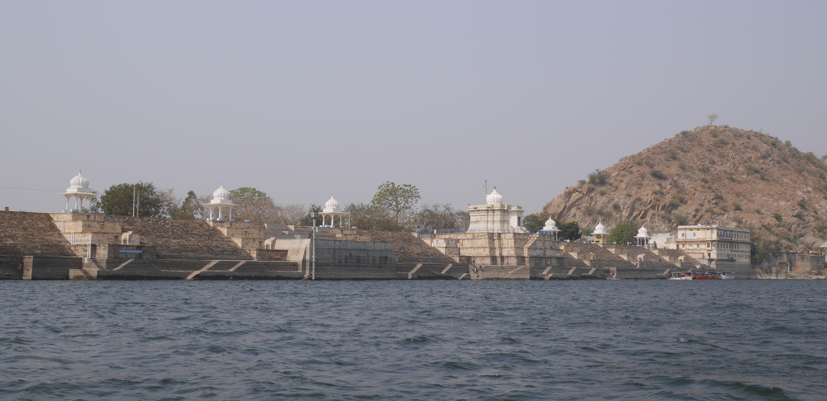 View of the ornamented backside of Jaisamand Dam.