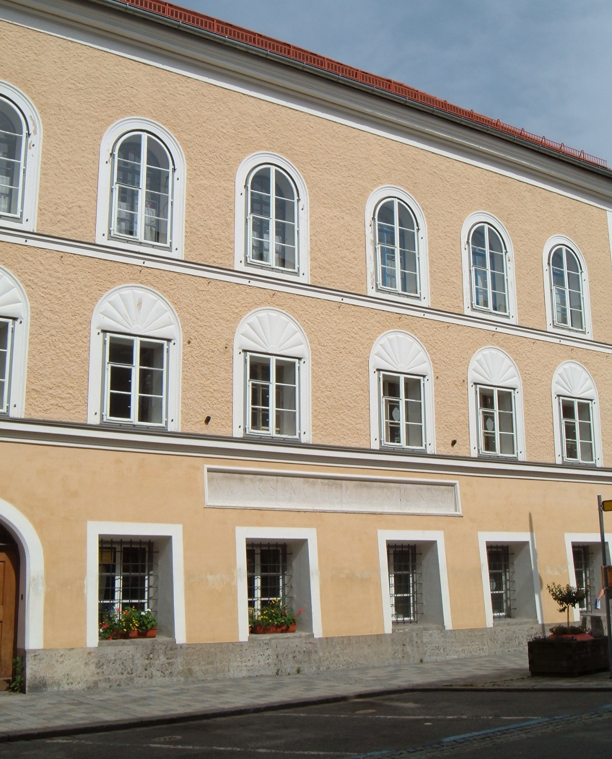 The facade of the house in which Hitler was born, Braunau am Inn, Upper Austria.