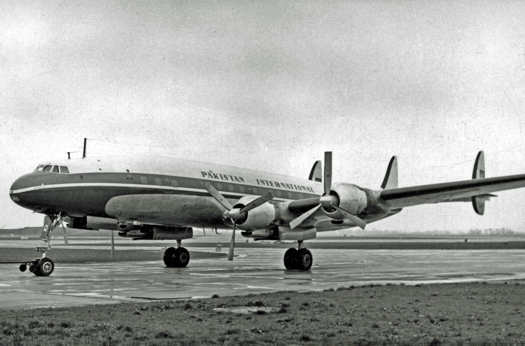 A Pakistan International Airlines Lockheed Super Constellation at London-Heathrow. (Source: RuthAS on Wikimedia Commons.)
