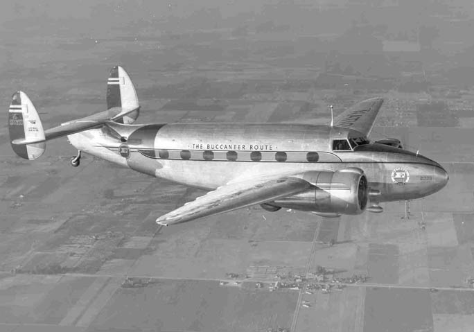 Lockheed Model 18 Lodestar flying the "Buccaneer Route" of National Airlines. (Source: Bill Larkins on Wikimedia Commons, CC BY-SA 2.0.)