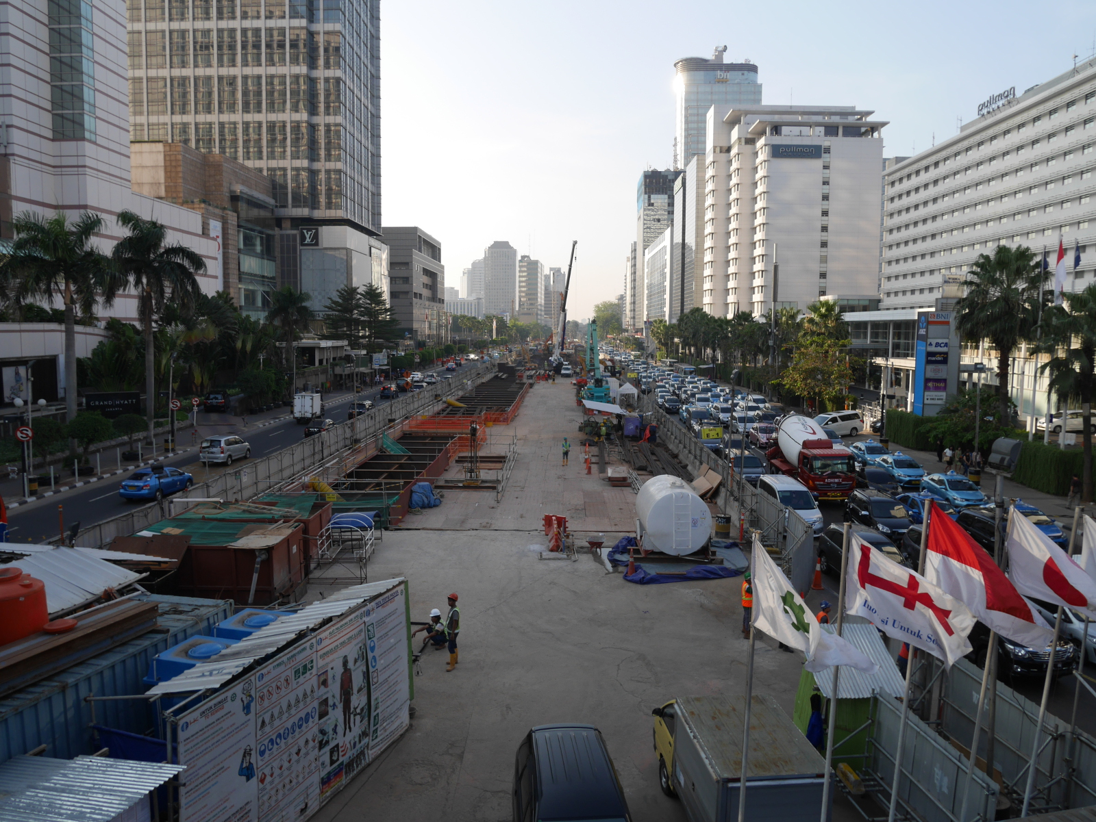 Metro construction on one of the boulevards of Jakarta, 2015.