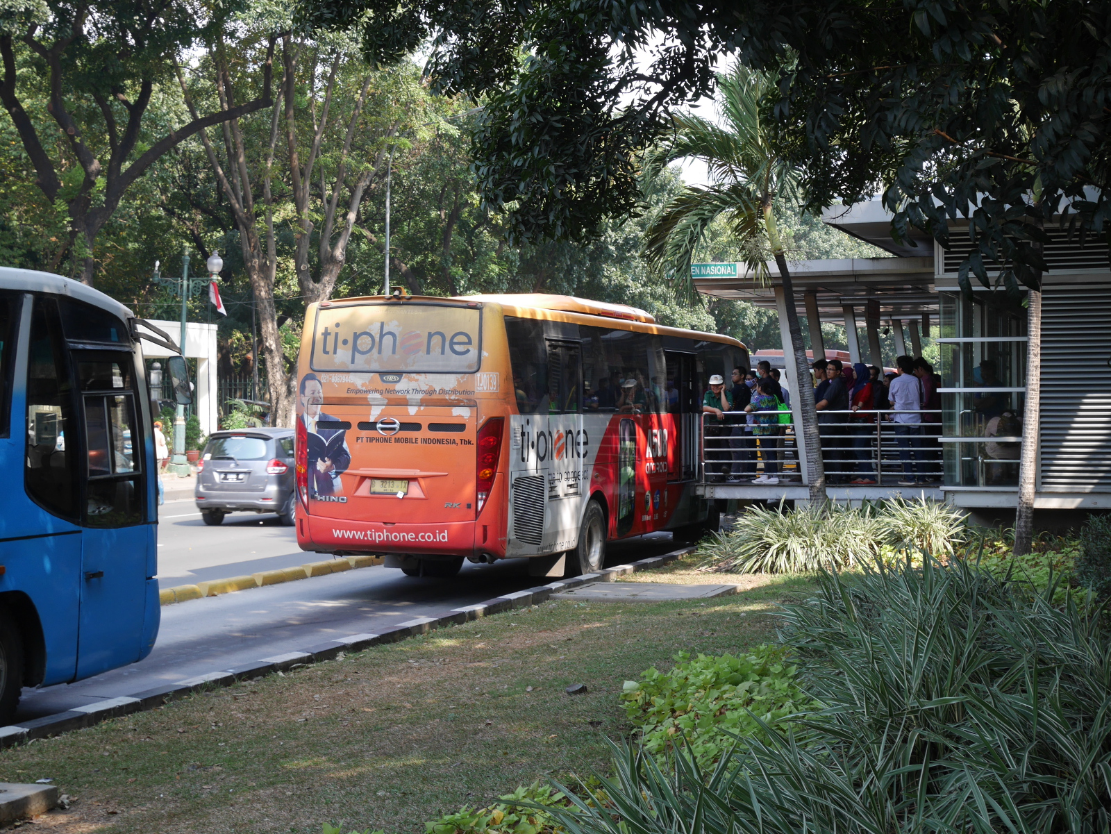 Buses at a Transjakarta station.