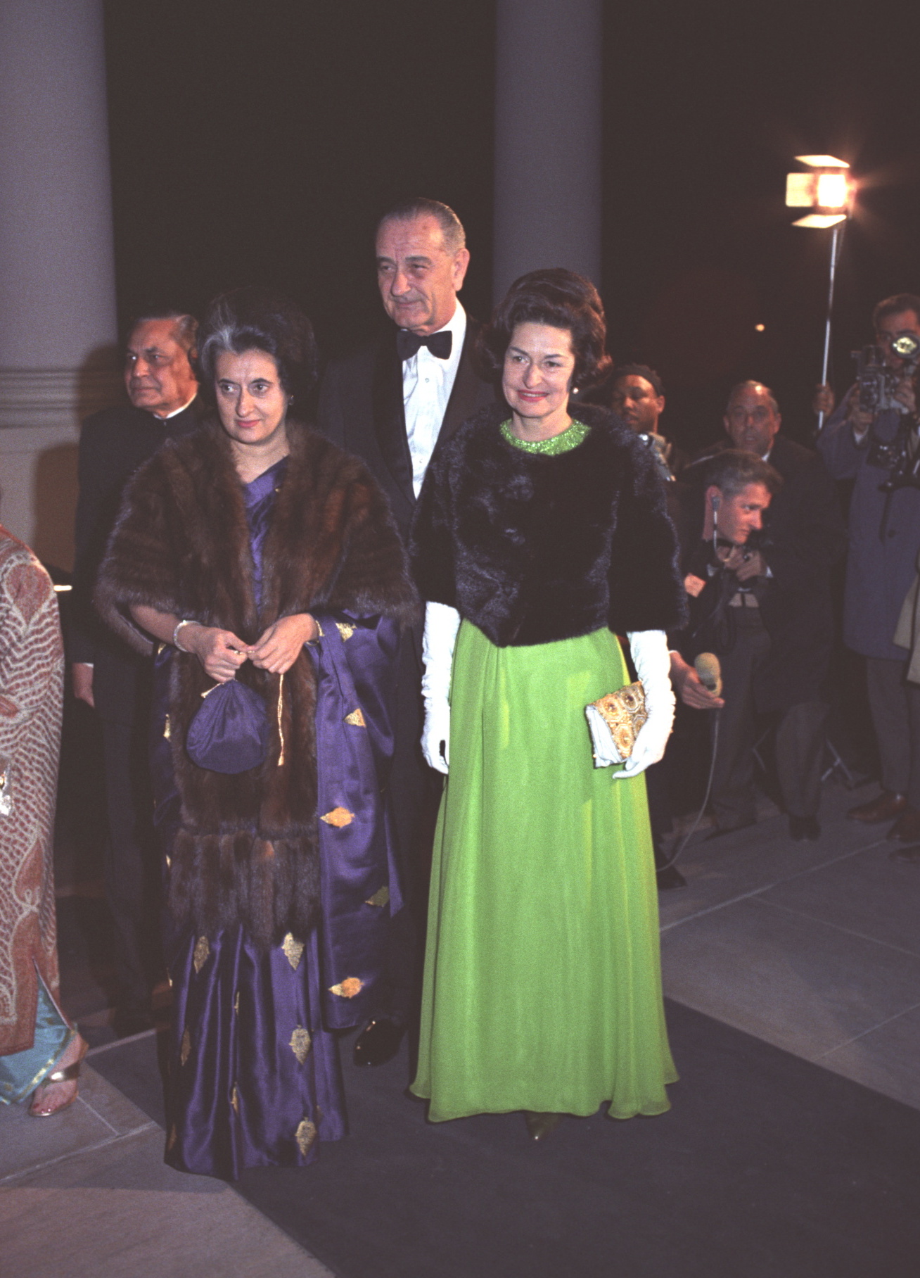 Prime Minister Indira Gandhi and President and First Lady Johnson in Washington, DC, March 1966.