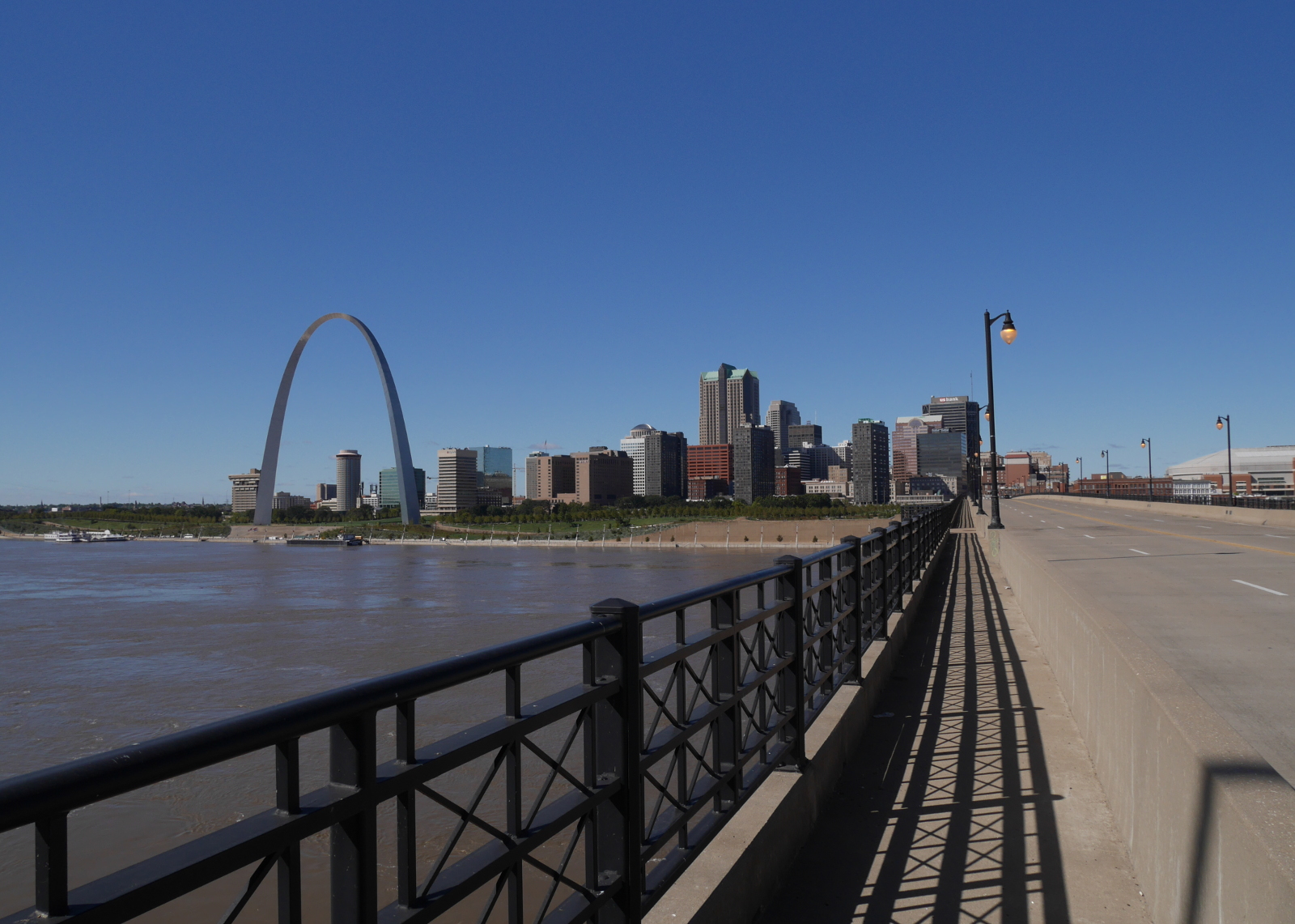 View from the eastern end of the bridge back toward downtown St. Louis.