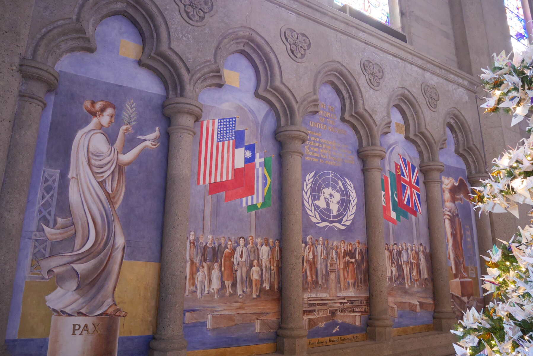 Mural of the founding of the UN (difficult to photograph because a Christmas tree was in the way).