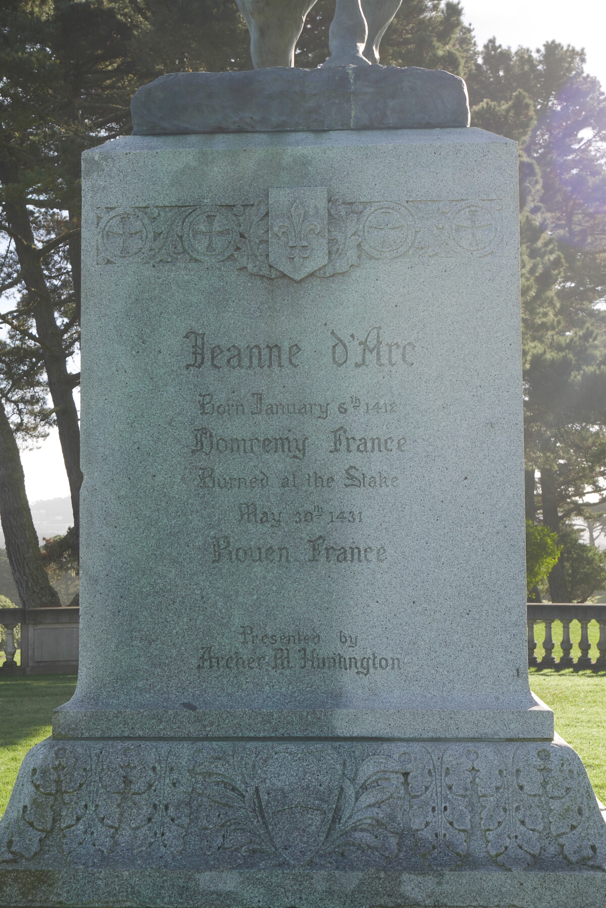 Pedestal of the Joan of Arc statue.