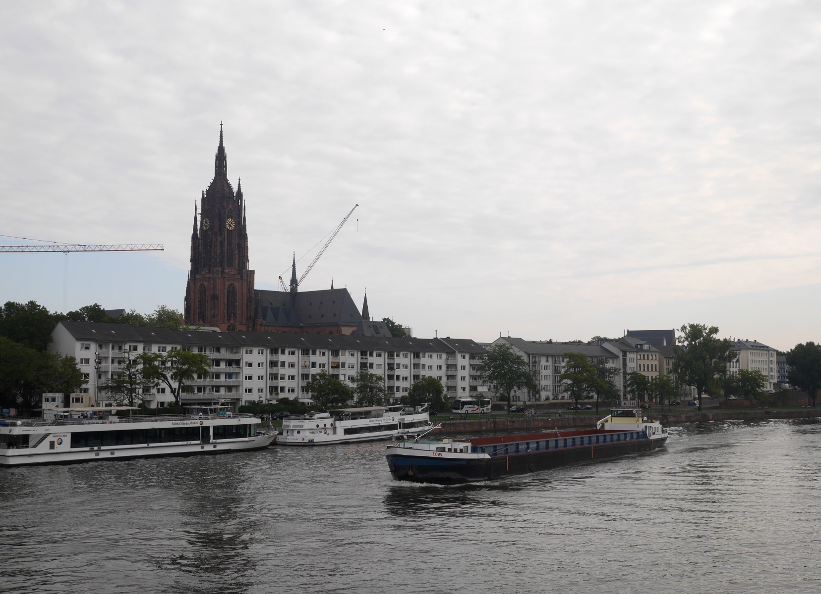 View of the Frankfurter Dom from a bridge over the Main River.