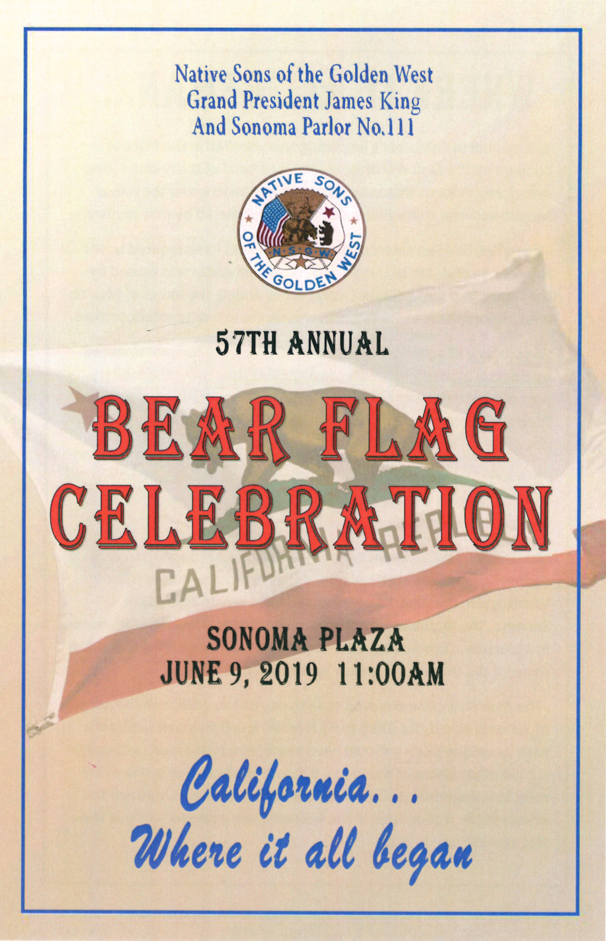 Front cover of the program for the 2019 Bear Flag Celebration.