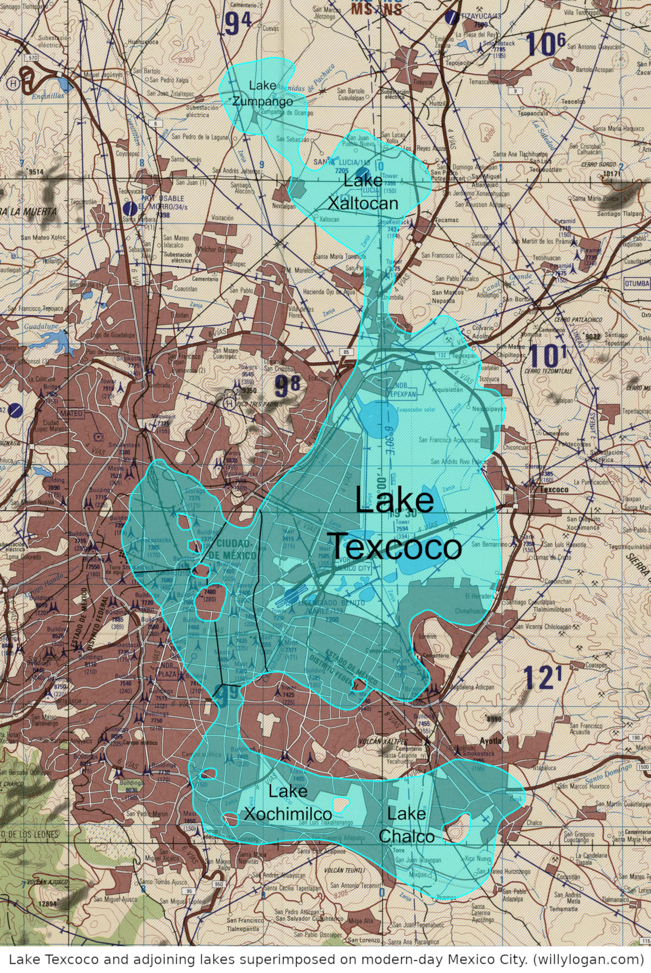 The map with the lakes labeled.