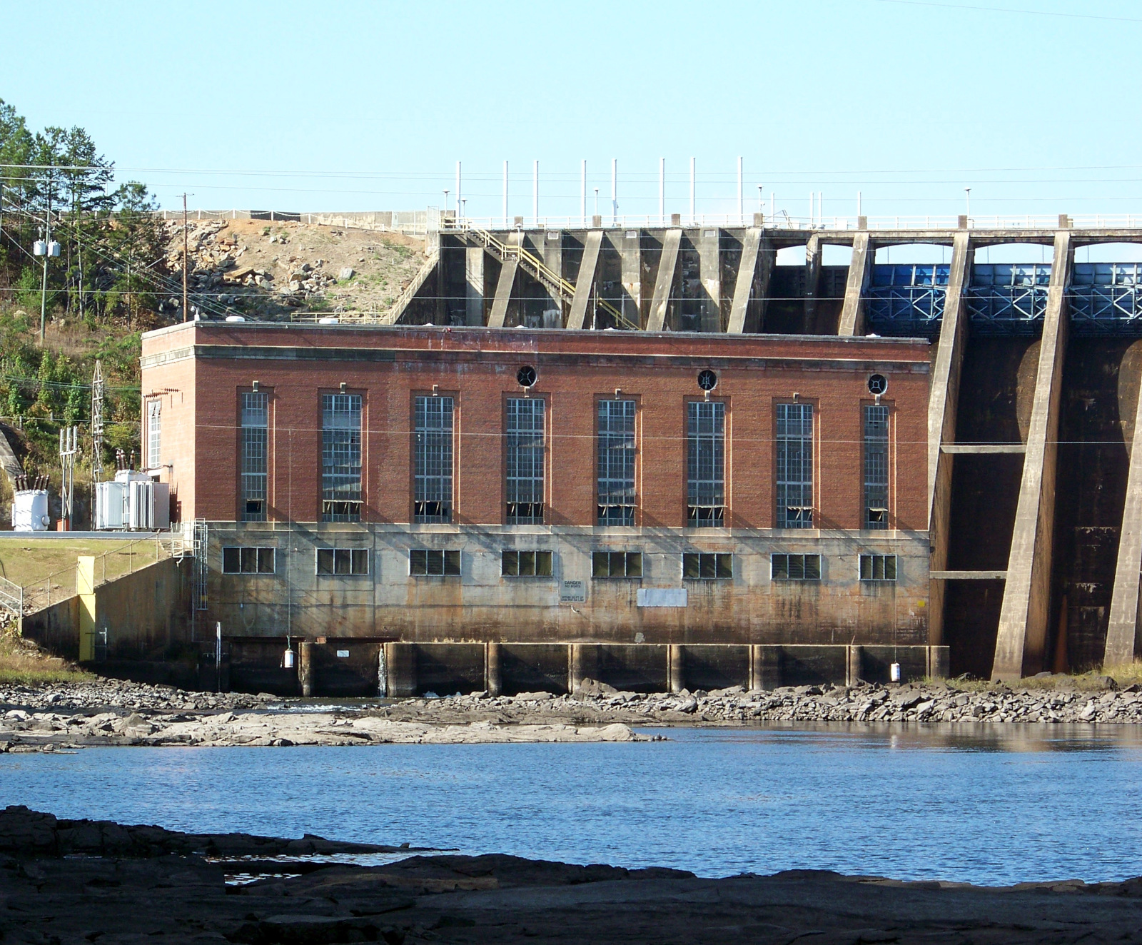 The original powerhouse of Bartletts Ferry Dam, built 1924-1925 and expanded after World War II.