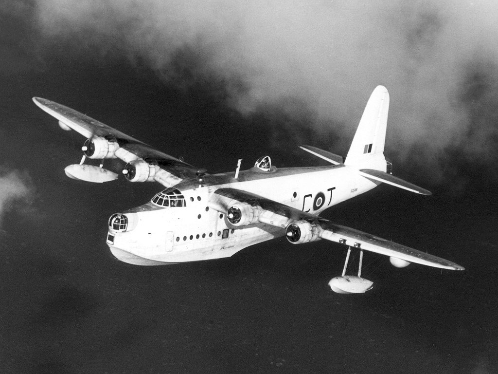A Short Sunderland Mk V in military (RAF) service. [Source: Wikimedia Commons, PD.]