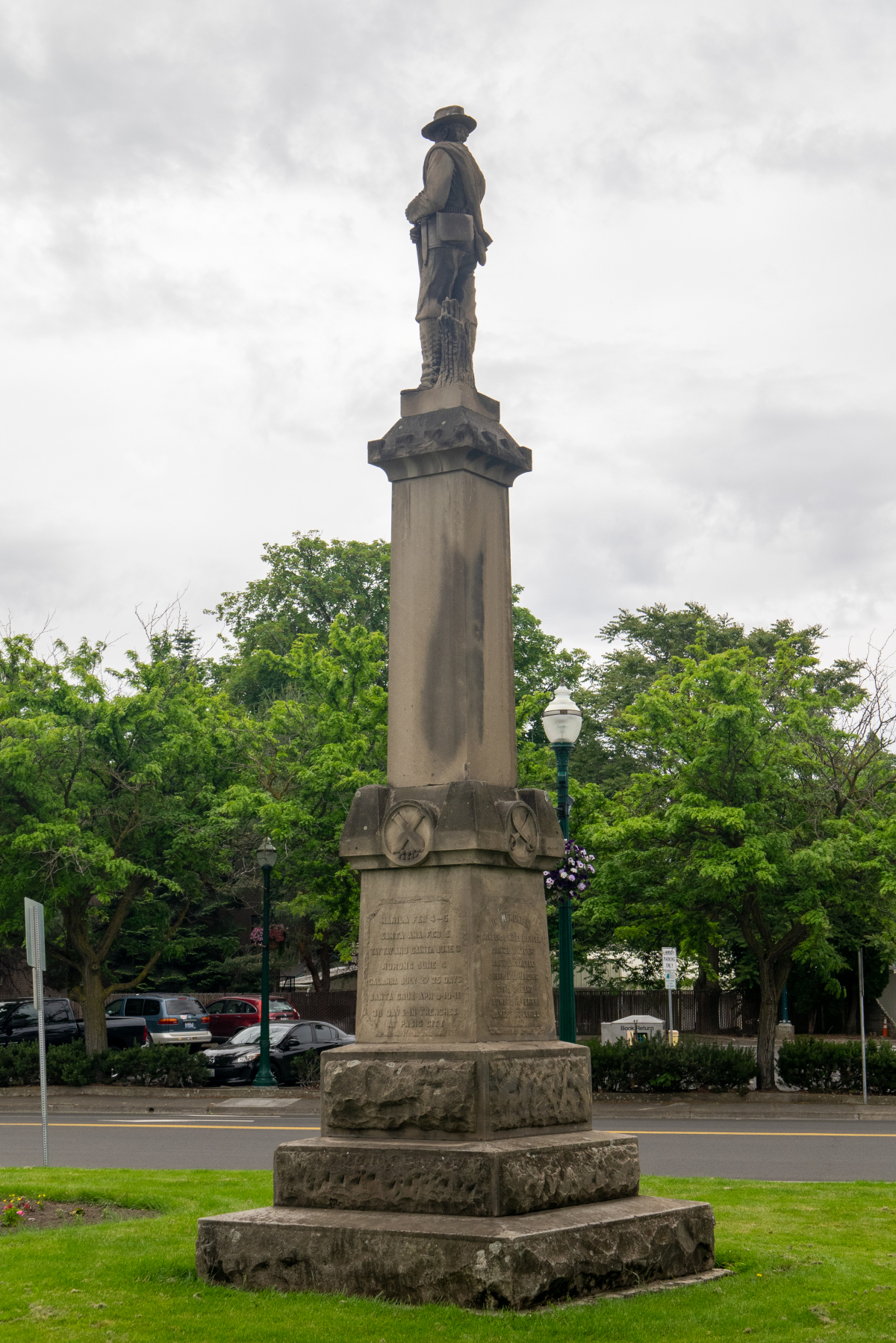 View of the Spanish-American War monument on Alder St. in Walla Walla, Washington.