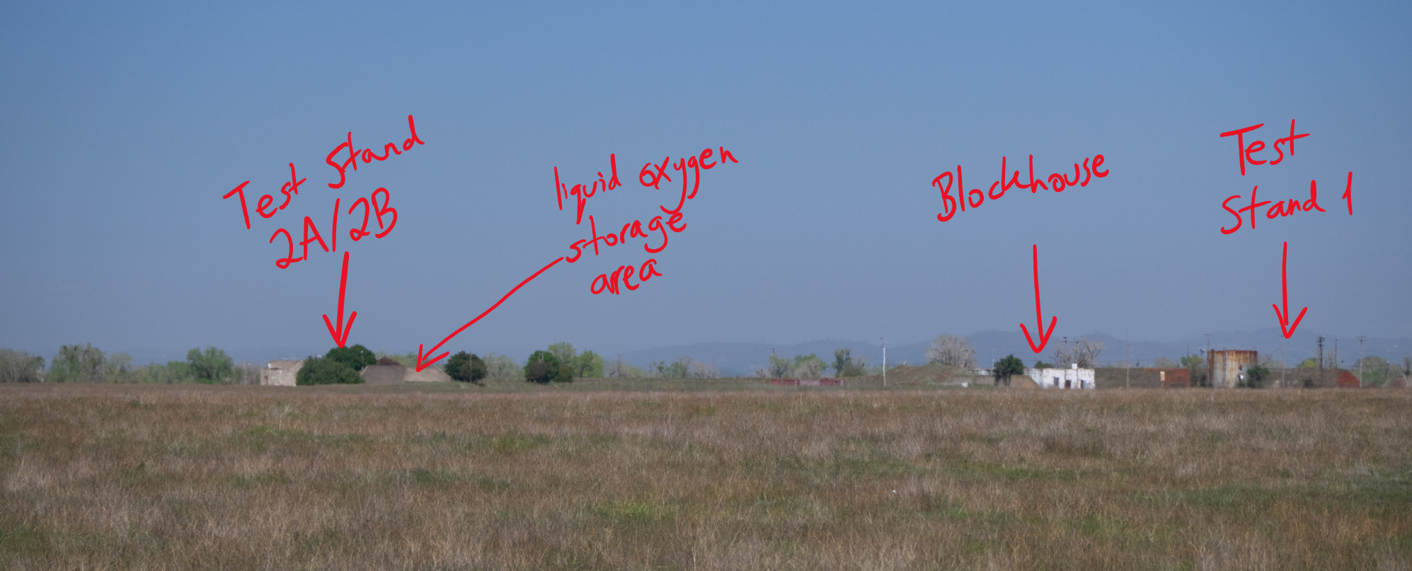 Annotated view of the remains of the Alpha test site.