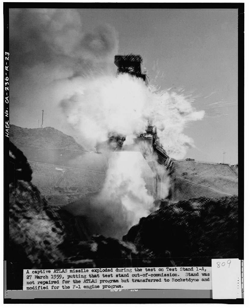 Atlas missile exploding during test in stand 1-A