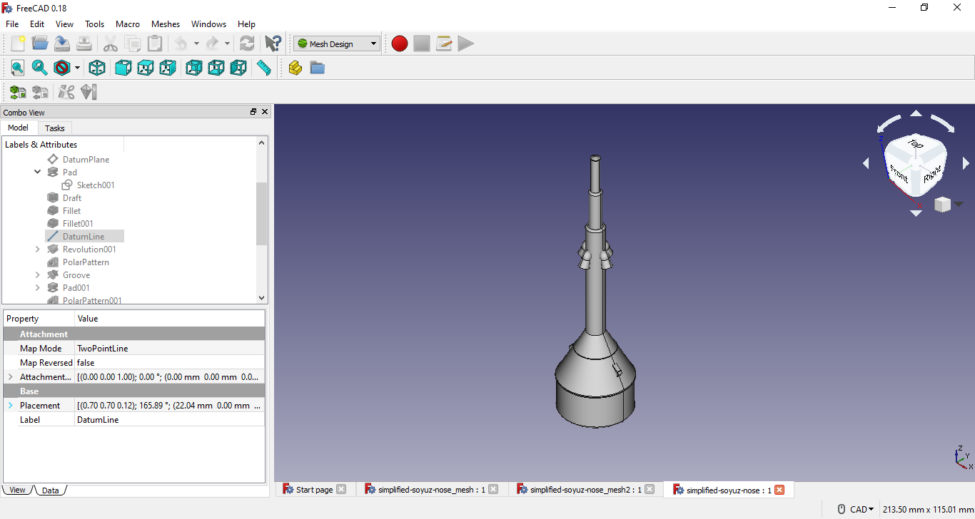Simplified Soyuz nose cone CAD model