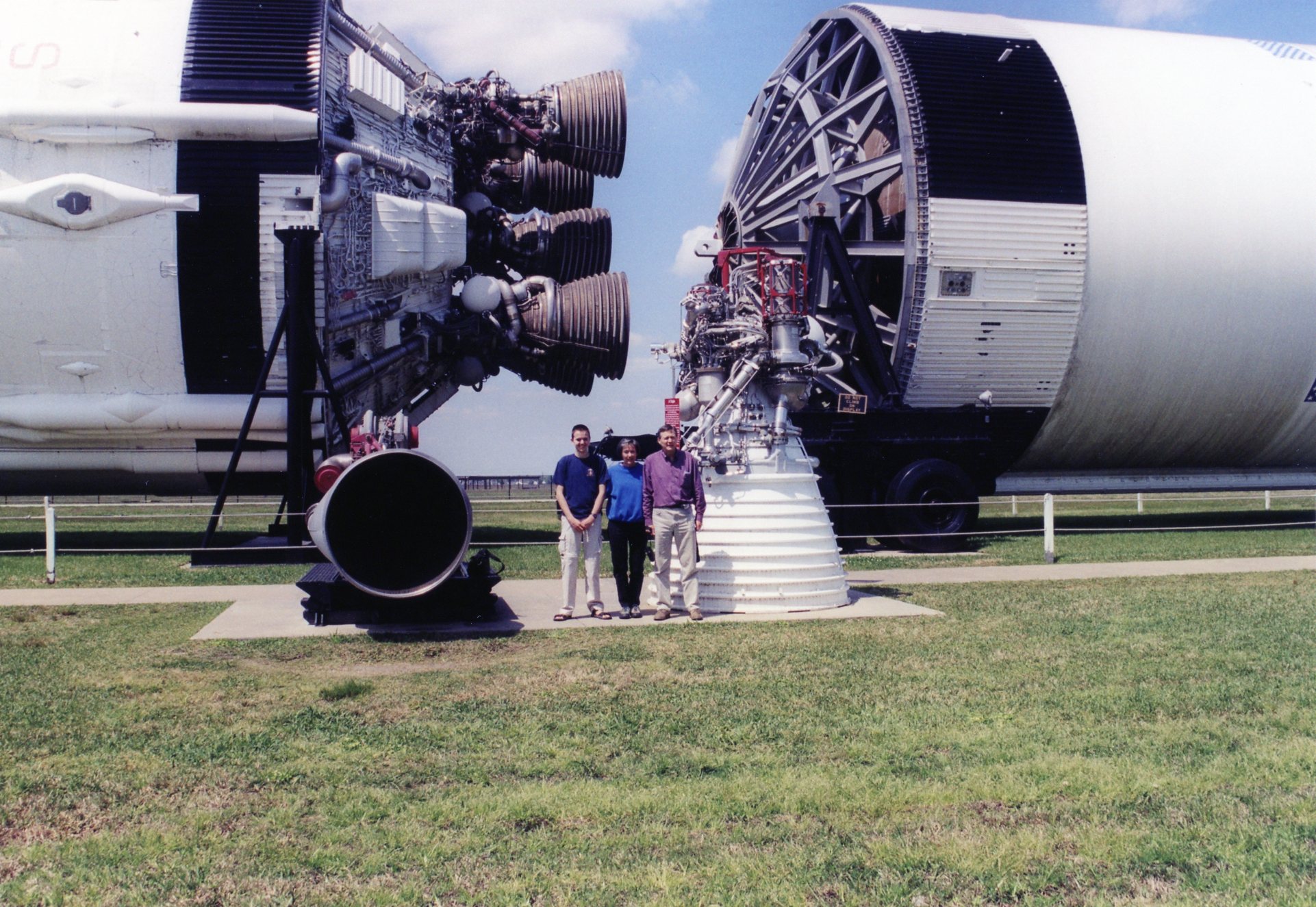 Photos from my 2003 visit to Johnson Space Center: Your blogger and his parents posing between the S-IC and S-II stages of the Saturn V rocket on display.