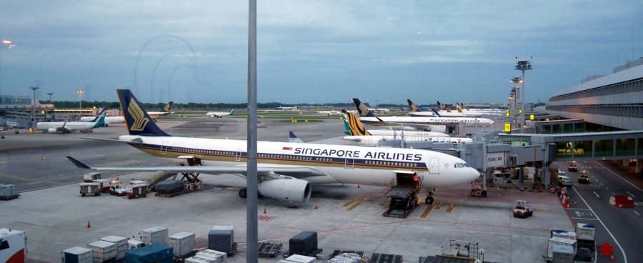 Singapore Airlines planes at Changi Airport.